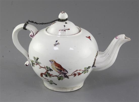 A Derby globular teapot and cover, c. 1760-5, l. 19.5cm, small faults